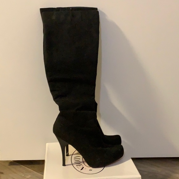Over the knee suede platform boots, red sole - Picture 1 of 3